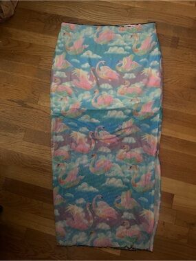 Dressed in lala Pastel Swan Print Midi Skirt - Pink & Blue